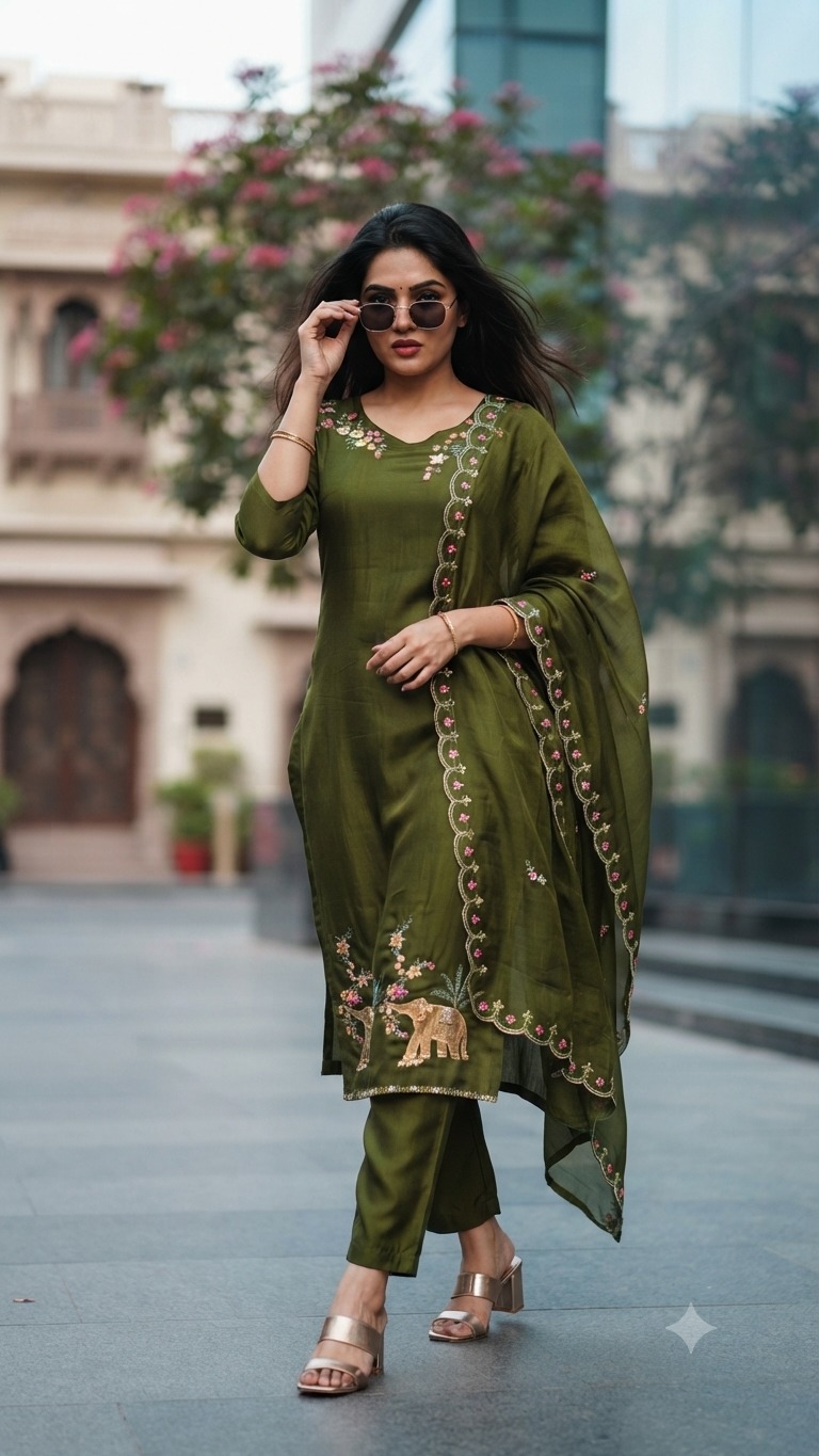 Ff Mall Chanderi Embroidery Work Kurti With Bottom Dupatta